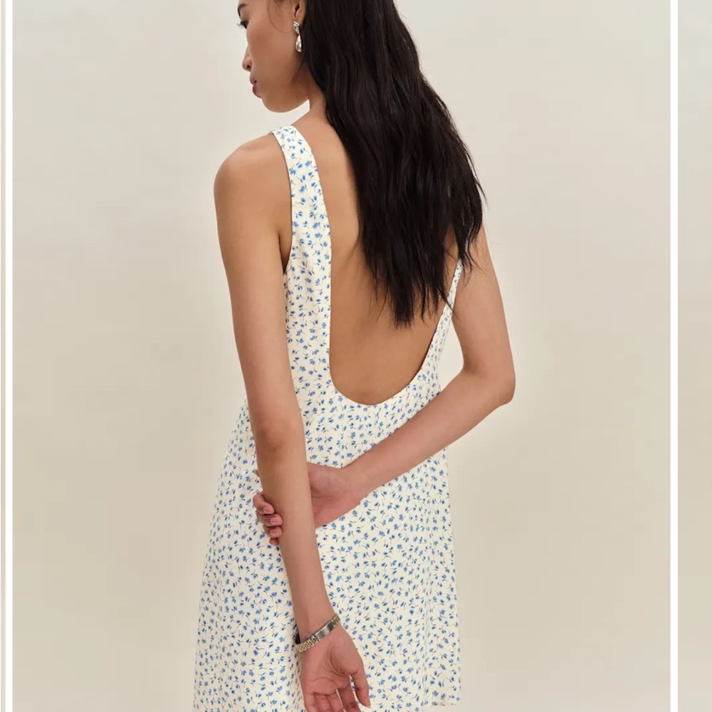 Reformation Rosemond Hannah Floral White and Blue Sleeveless Dress - 4
